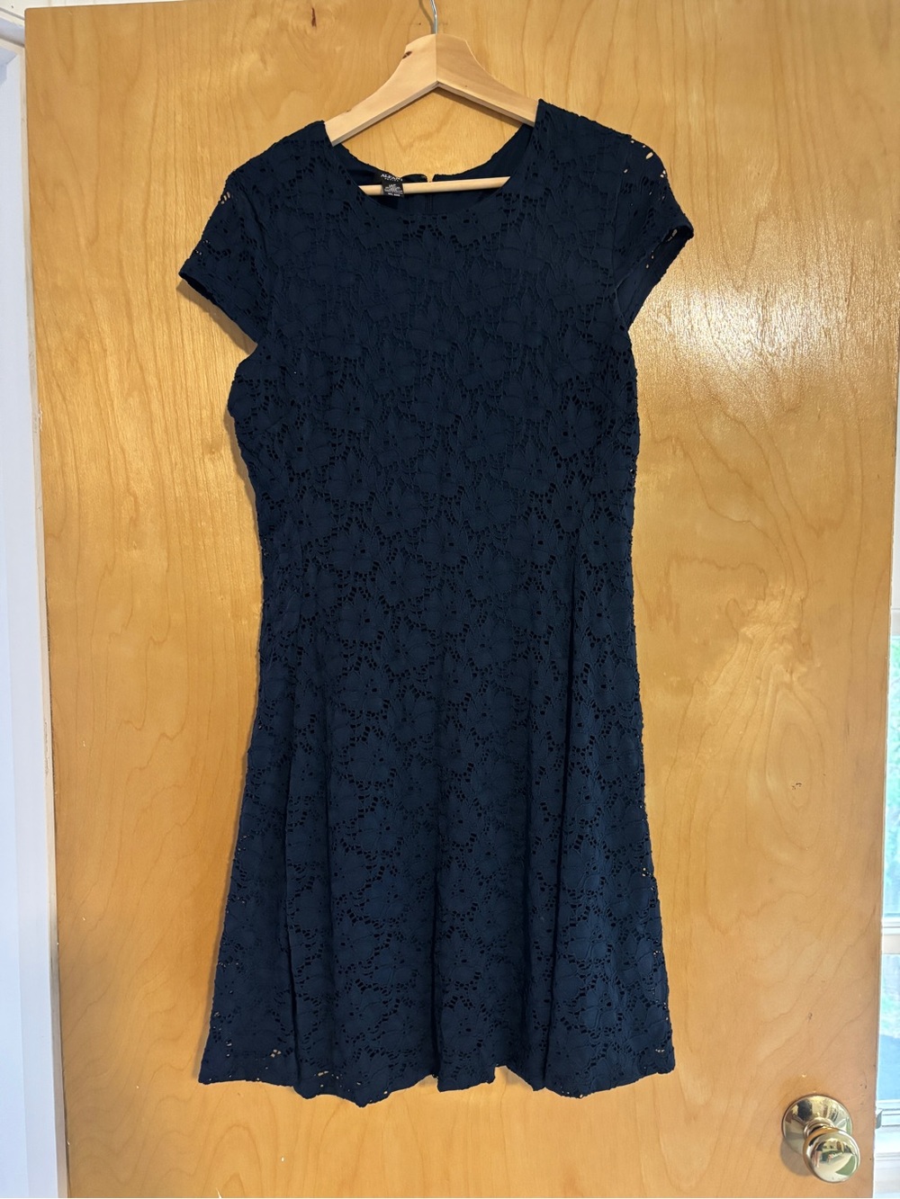 Alfani Navy Lace Short-Sleeve Fit & Flare Mini Dress